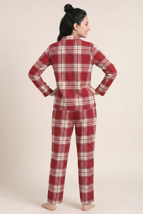 Zivame Flannel Woven Pyjama Set - Deep Scarlet — image 3